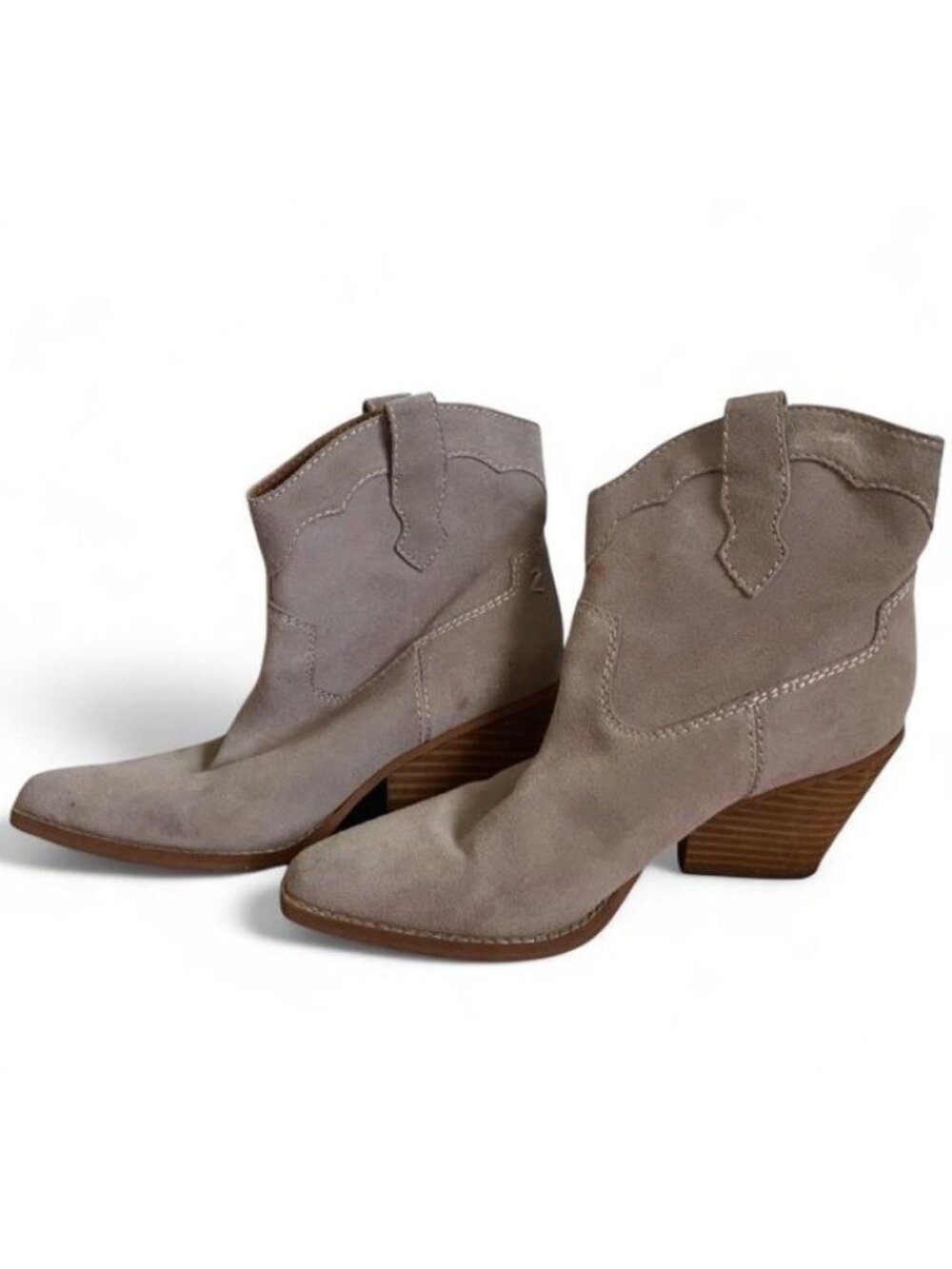 Zodiac Roslyn Women’s Beige Leather Western Ankle Boots Pointed Toe 9 M